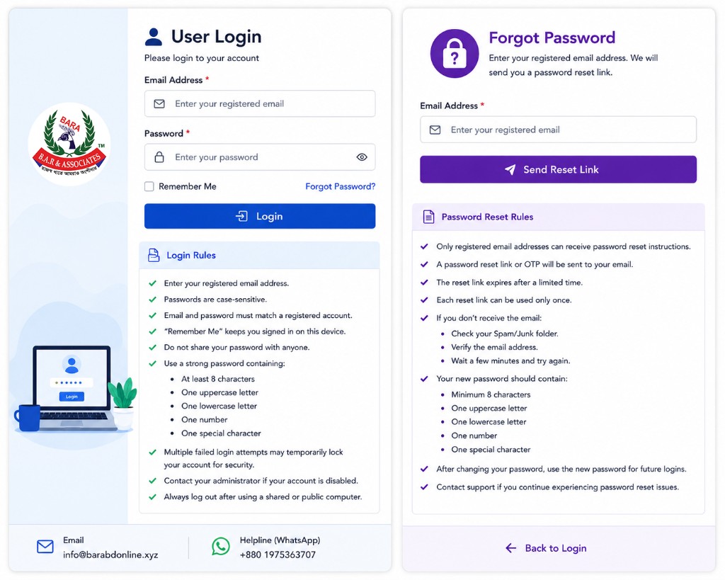 User login rules and forgot password guide